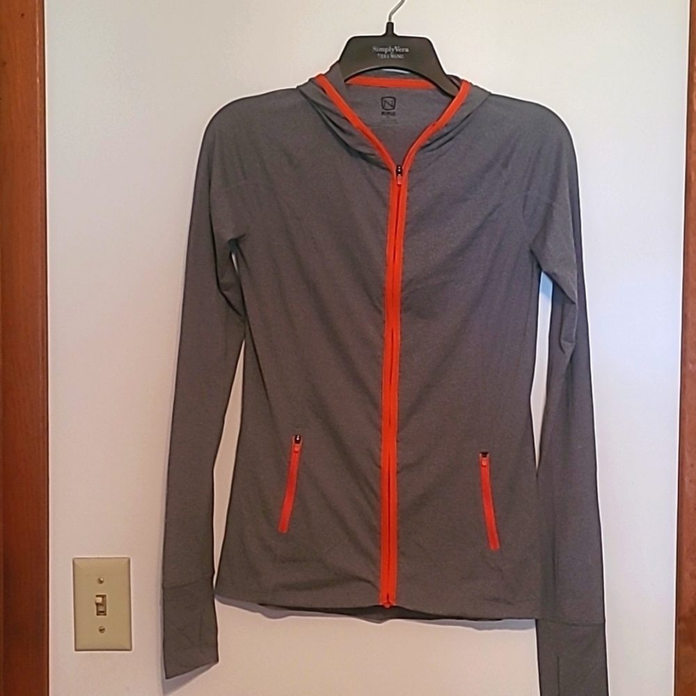 NWT Noble Equine Sierra Heather gray hoodie with orange accent Sz XS